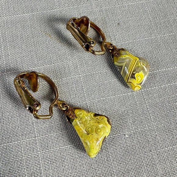 Vintage Bumblebee Jasper Clip On Earrings - Picture 10 of 13